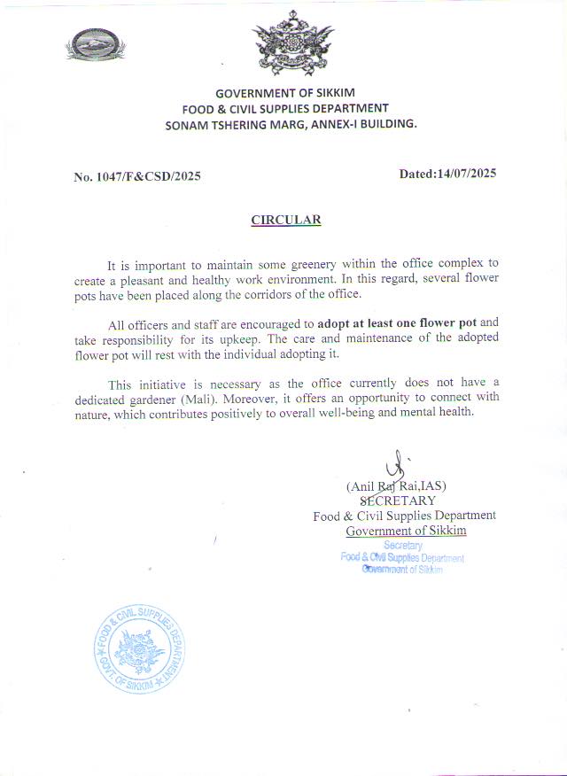 Circular from the Food & Civil Supplies Department