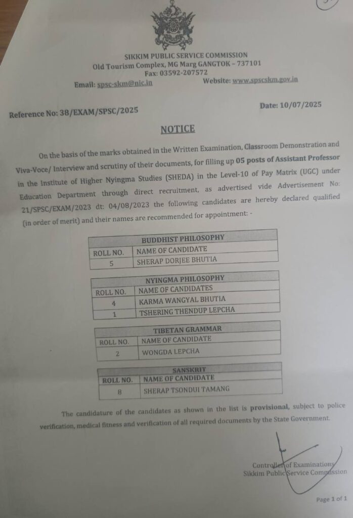 Notice issued from the office of SPSC